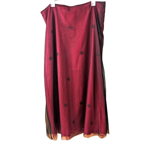 Vintage Y2K Whimsigoth Dark Romantic Vamp  Sheer Overlay Red Black Beaded Skirt - Picture 1 of 8